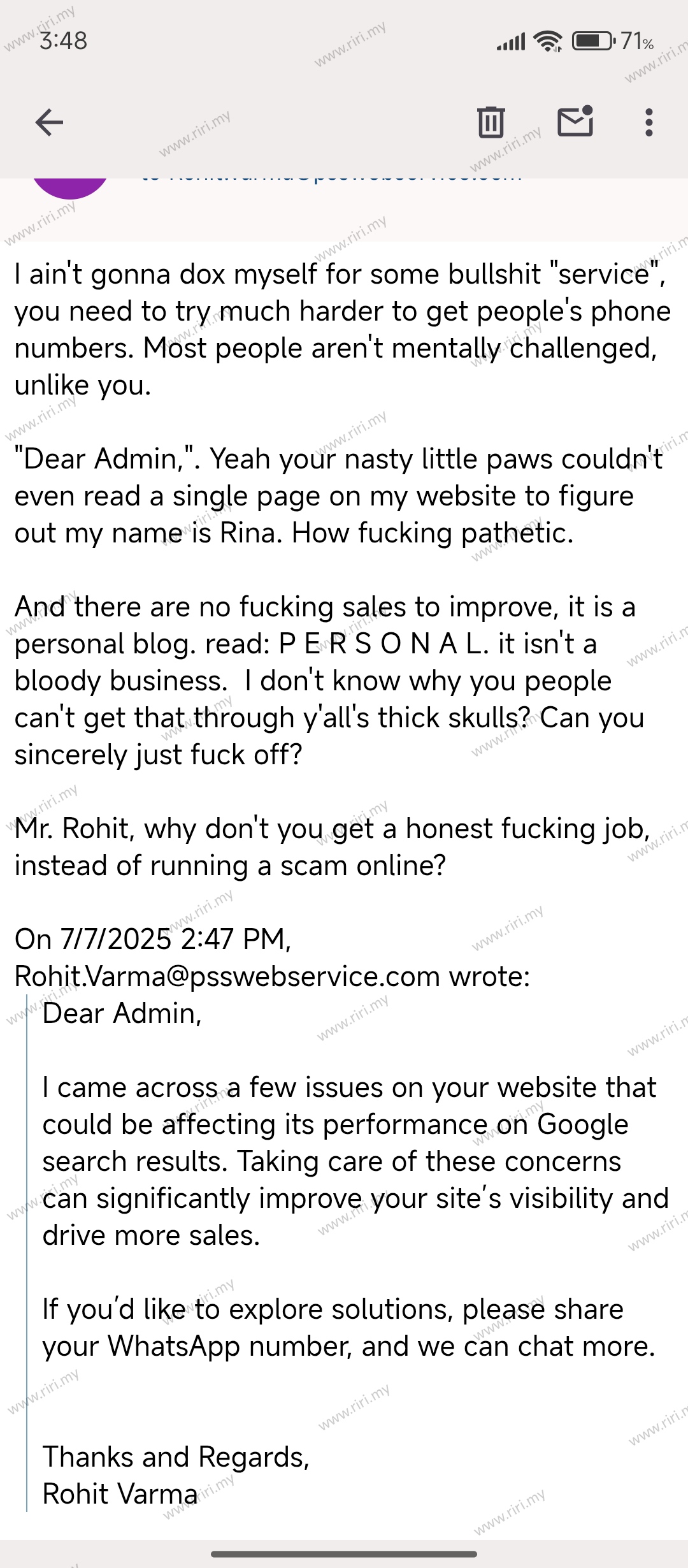 a screenshot showing an email exchange